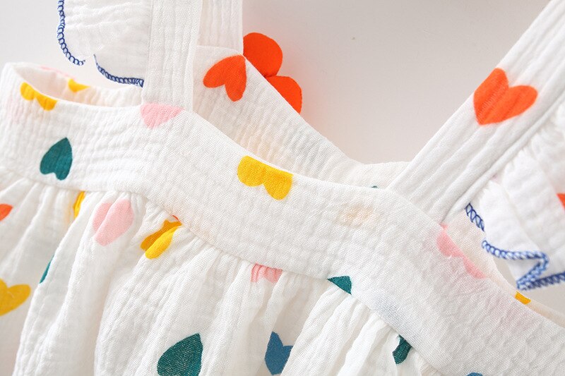0-12M Newborn Girl Rainbow Love Dress Baby Soothing Cartoon 3D Flower Dress Summer Baby Cotton Skin-friendly Breathable Skirt