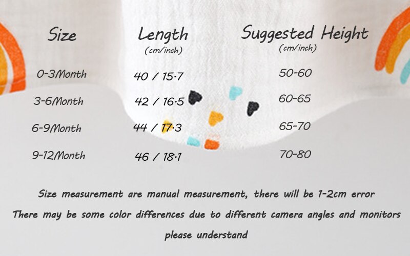 0-12M Newborn Girl Rainbow Love Dress Baby Soothing Cartoon 3D Flower Dress Summer Baby Cotton Skin-friendly Breathable Skirt