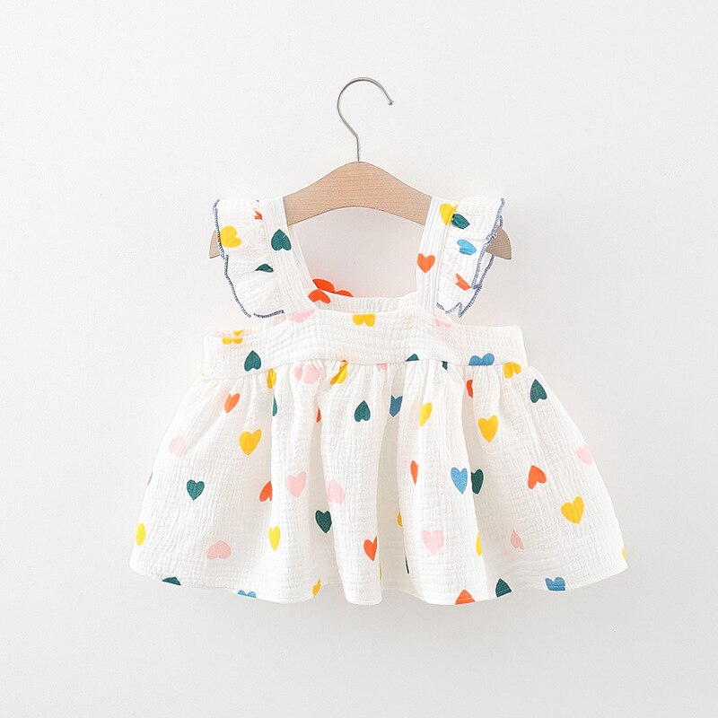 0-12M Newborn Girl Rainbow Love Dress Baby Soothing Cartoon 3D Flower Dress Summer Baby Cotton Skin-friendly Breathable Skirt