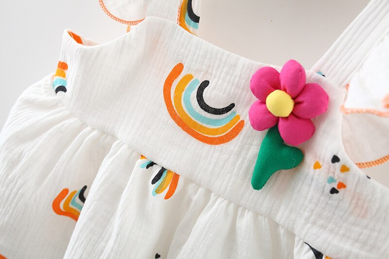 0-12M Newborn Girl Rainbow Love Dress Baby Soothing Cartoon 3D Flower Dress Summer Baby Cotton Skin-friendly Breathable Skirt
