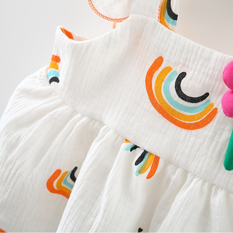 0-12M Newborn Girl Rainbow Love Dress Baby Soothing Cartoon 3D Flower Dress Summer Baby Cotton Skin-friendly Breathable Skirt