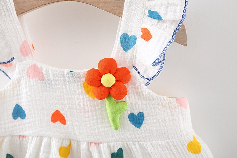 0-12M Newborn Girl Rainbow Love Dress Baby Soothing Cartoon 3D Flower Dress Summer Baby Cotton Skin-friendly Breathable Skirt