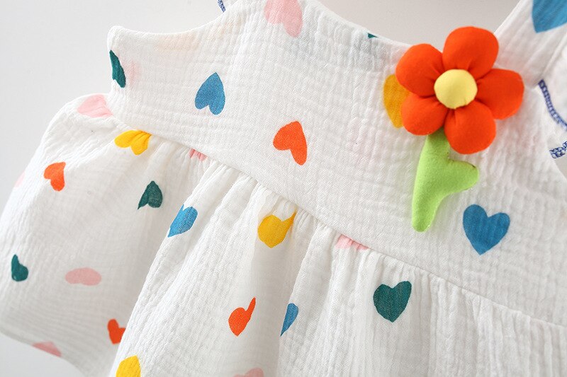 0-12M Newborn Girl Rainbow Love Dress Baby Soothing Cartoon 3D Flower Dress Summer Baby Cotton Skin-friendly Breathable Skirt