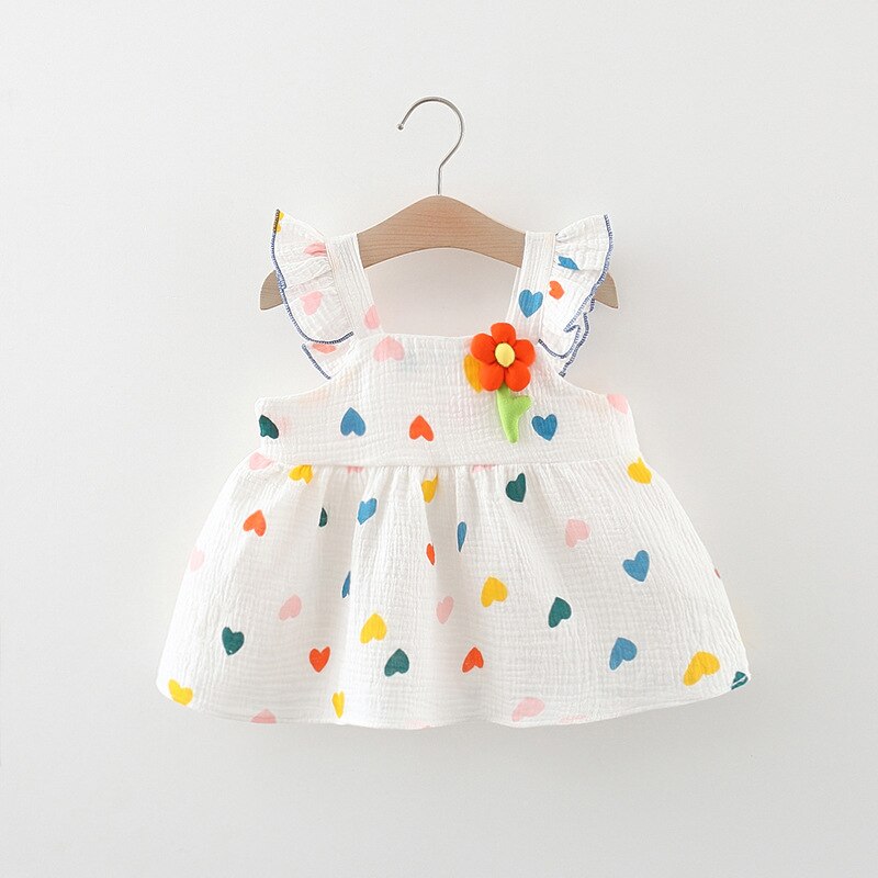 0-12M Newborn Girl Rainbow Love Dress Baby Soothing Cartoon 3D Flower Dress Summer Baby Cotton Skin-friendly Breathable Skirt