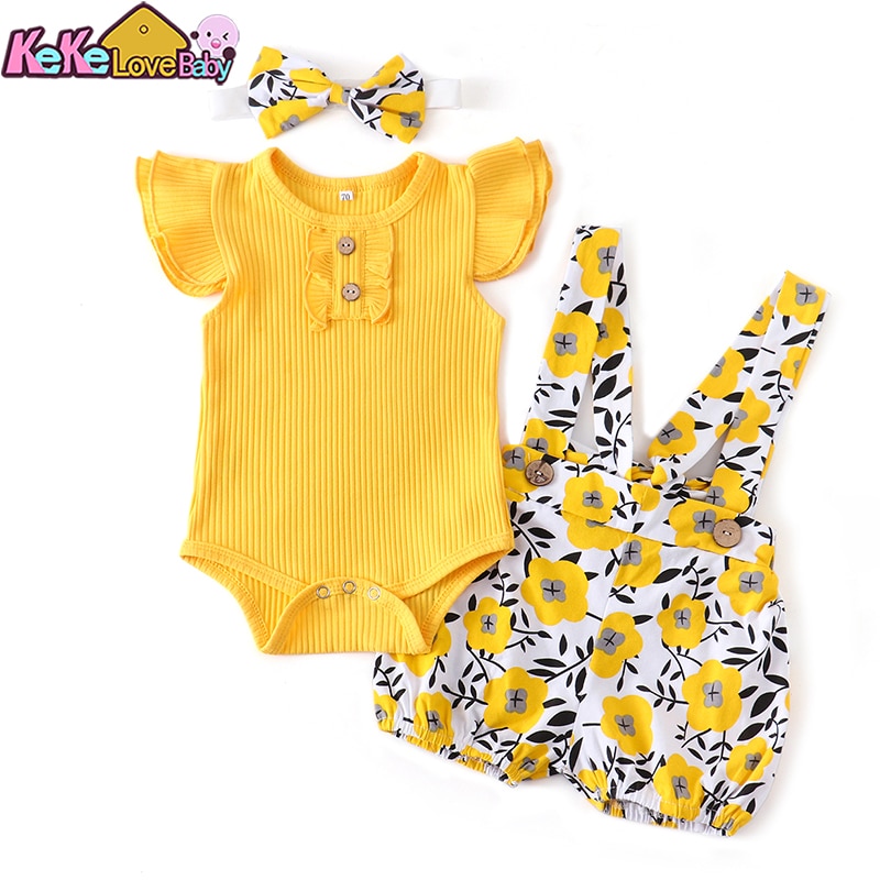 Baby Girl Summer Clothes Set Fashion Newborn Infant Knitting Cotton Ruffles Romper Shorts Bow Headband 3Pcs For Toddler Outfits Baby Girl Summer Clothes Set Fashion Newborn Infant Knitting Cotton Ruffles Romper Shorts Bow Headband 3Pcs For Toddler Outfits