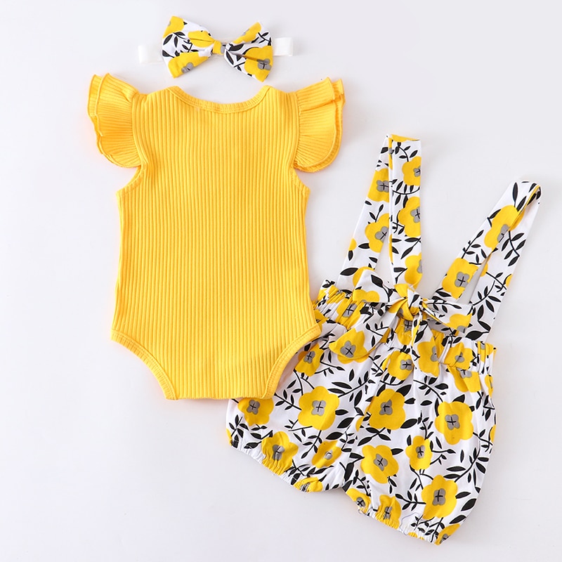 Baby Girl Summer Clothes Set Fashion Newborn Infant Knitting Cotton Ruffles Romper Shorts Bow Headband 3Pcs For Toddler Outfits Baby Girl Summer Clothes Set Fashion Newborn Infant Knitting Cotton Ruffles Romper Shorts Bow Headband 3Pcs For Toddler Outfits